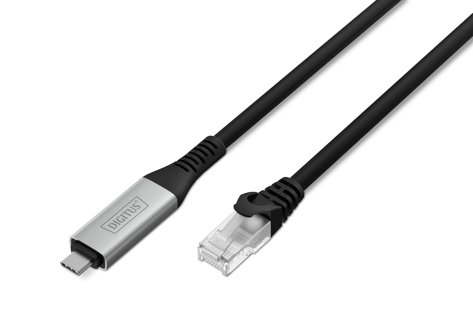 DIGITUS USB-C 3.2 Gen1 - RJ45 Ethernet Kabel 1Gbit/s, 2m, 2 m, Cat6a, S/FTP (S-STP), RJ-45, Schwarz